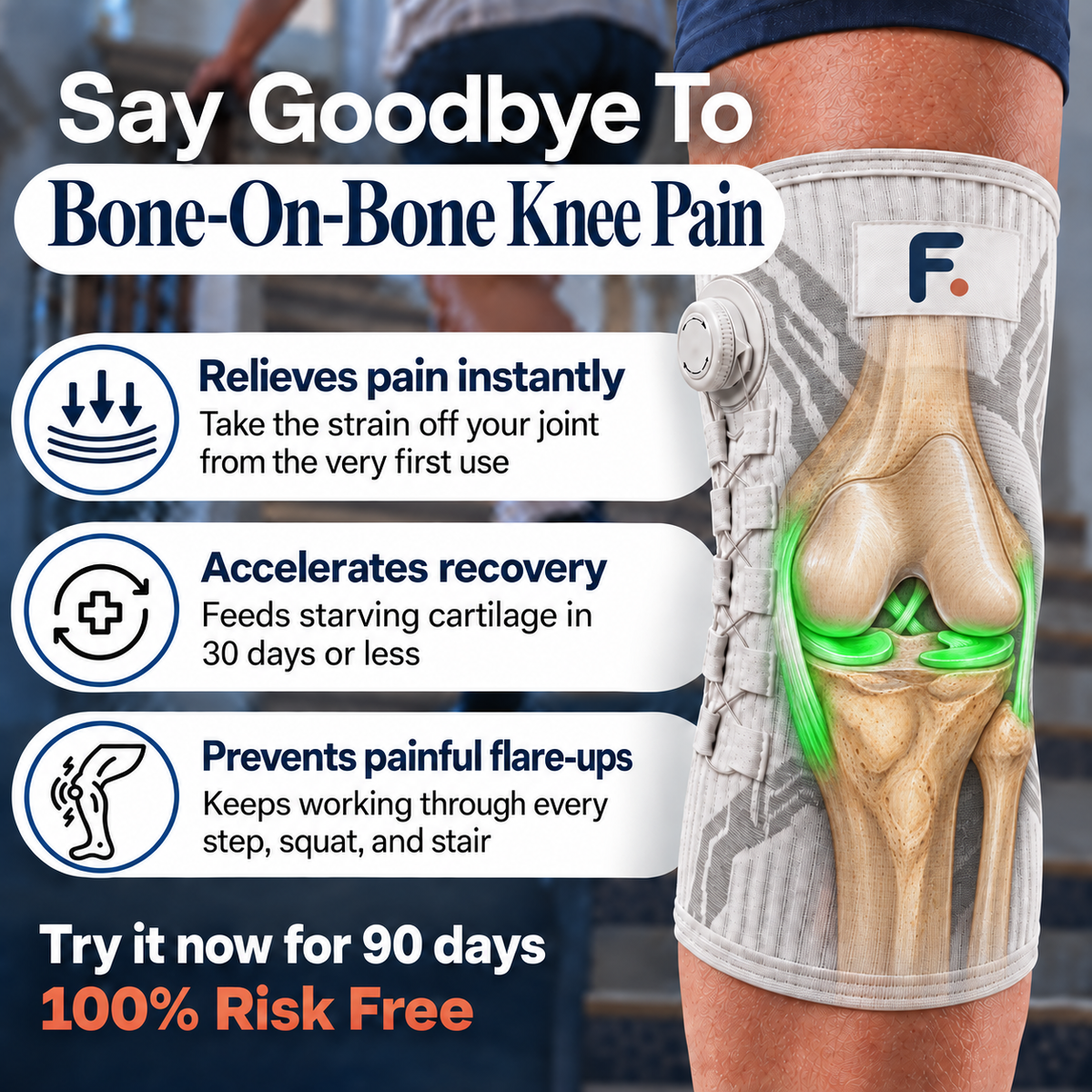 Say goodbye to bone-on-bone knee pain - Fitmina Dial Knee Sleeve